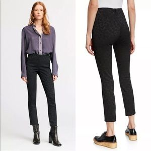 Black slim straight pants. The Simone by Rag & Bone in black jacquard.